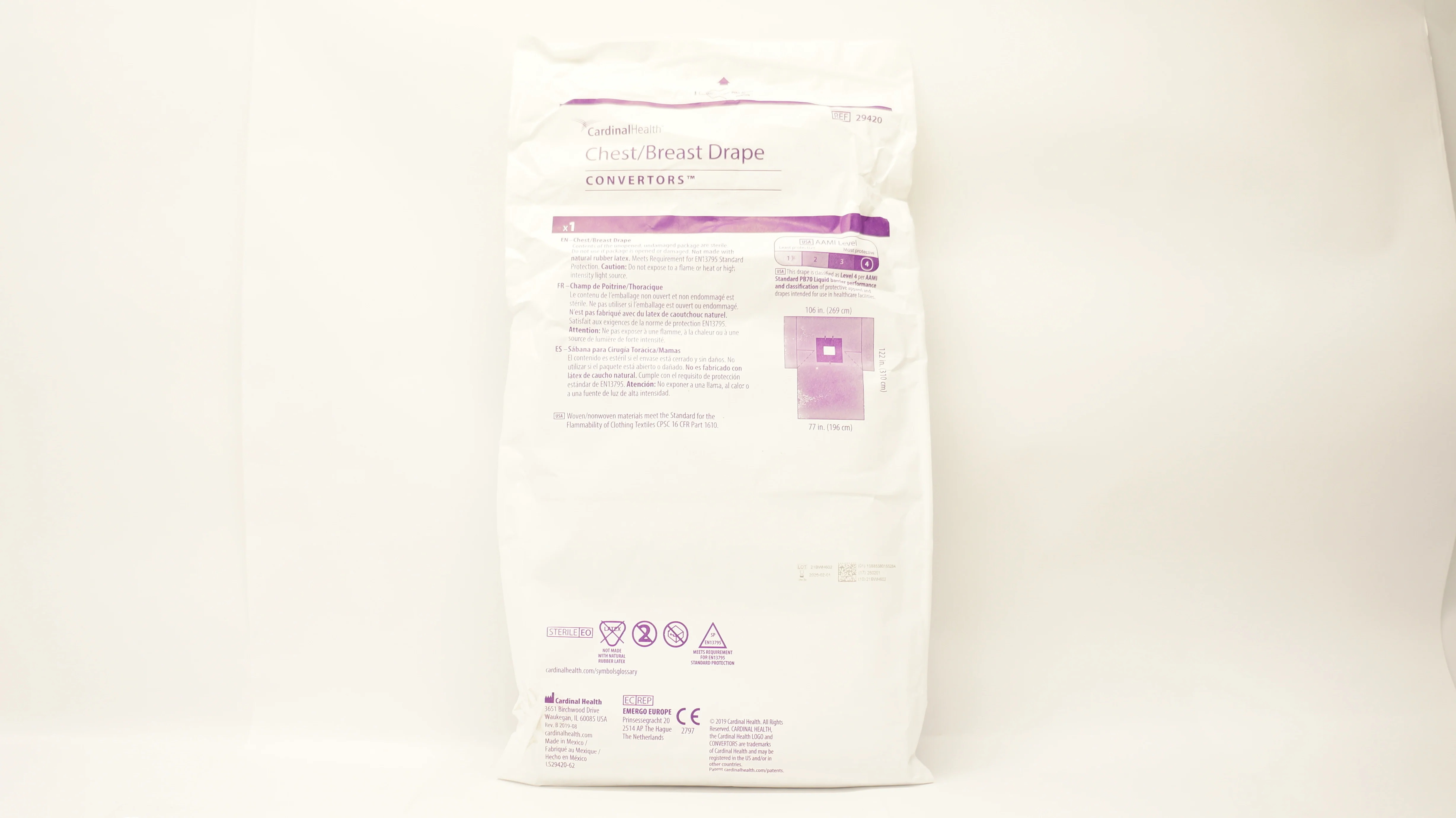 Drape Sheet Surgical Tiburon Chest and Breast 77 X 106 X 122 Inch Sterile (1/EA 12/CS) by Cardinal  ID 29420
